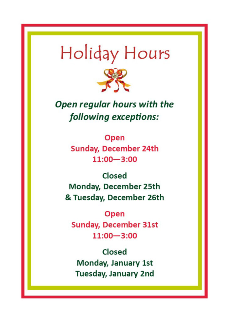 Holiday Hours List